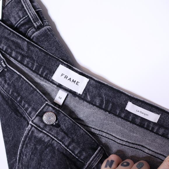 FRAME Le Garçon Straight Ankle Jeans Edgy Black Mid Rise Crinkle Women's 32 - Picture 8 of 10